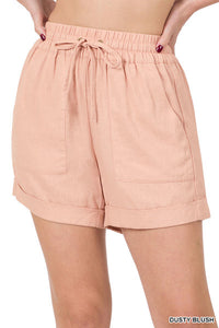 Linen drawstring-waist shorts w/ pockets - 6 assort colors