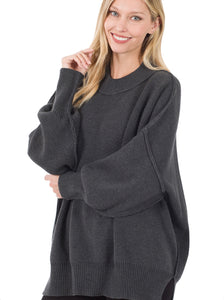 Side Slit Oversized Sweater - Charcoal