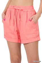 Linen drawstring-waist shorts w/ pockets - 6 assort colors