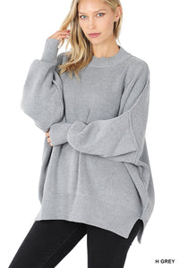 Side Slit Oversized Sweater - Heather Grey