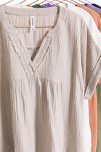 DRESS GAUZE ROLLED SHORT SLEEVE RAW EDGE V-NECK - Mint