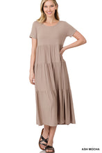 Short sleeve tiered midi dress - 4 assort colors