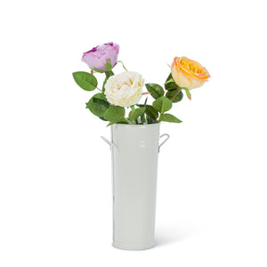Tall Flower Bucket with Handles - White