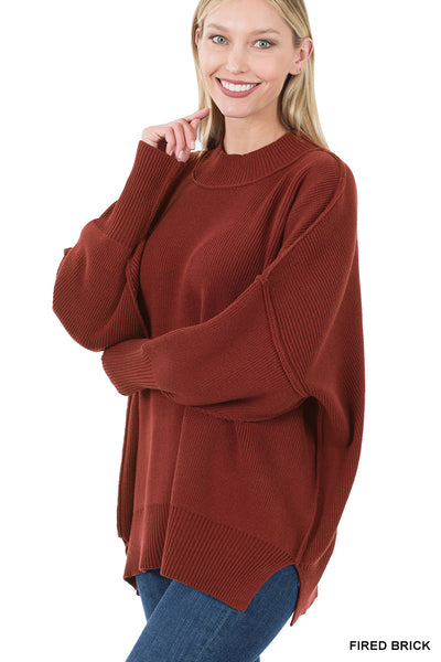 Side Slit Oversized Sweater - Fired Brick