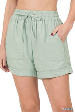 Linen drawstring-waist shorts w/ pockets - 6 assort colors